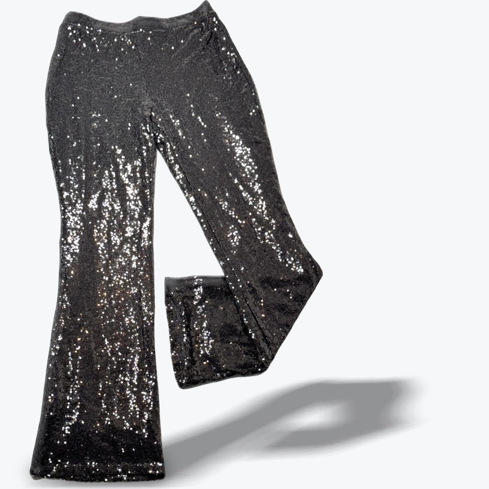 Sincerely Jules Black Sequin Flare Stretch Pants Womens Medium High Rise Disco - Picture 2 of 8